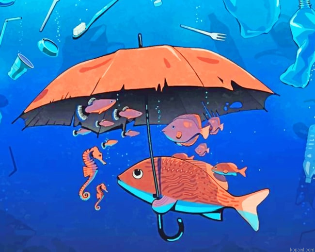 Fish Holding An Umbrella Seascape Painting By Numberss.png