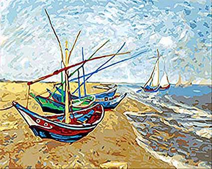Fishing Boats Saintes Maries By Van Gogh Seascape Painting By Numberss.png