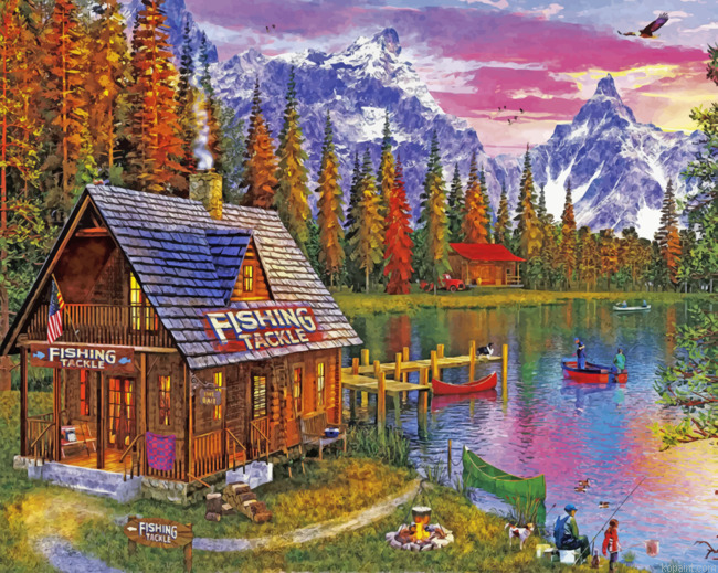 Fishing Cabin Lakeside Painting By Numberss.png