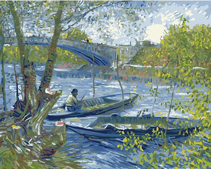 Fishing in Spring By Van Gogh Landscape Paint By Numbers