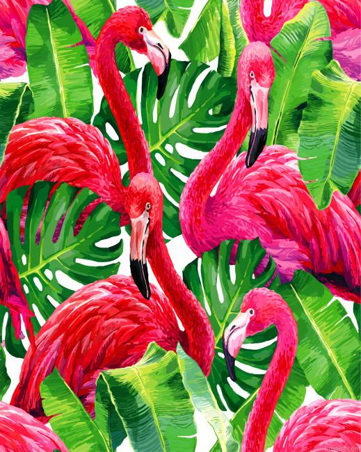 Flamingos In Monstera Plants Painting By Numberss.png