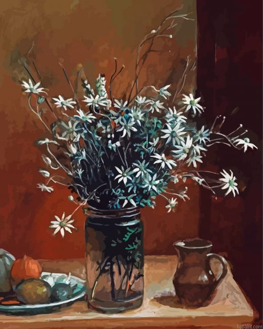 Flannel Flowers In Glass And Fruits Still Life Paint By Numbers