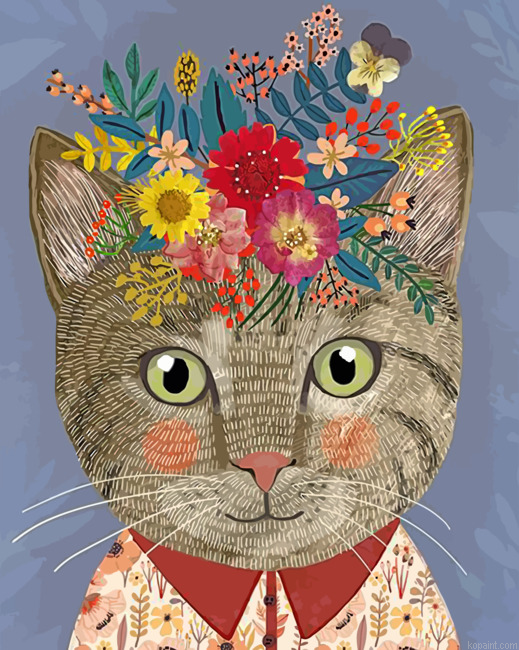 Floral Cat Painting By Numberss.png