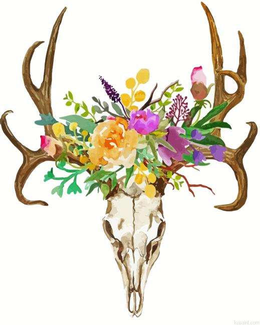 Floral Deer Skull Painting By Numberss.png
