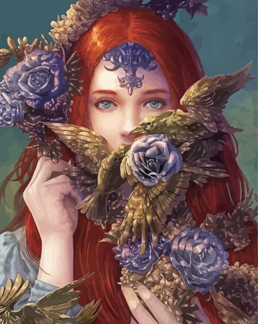 Floral Redhead Lady Paint By Numbers.png
