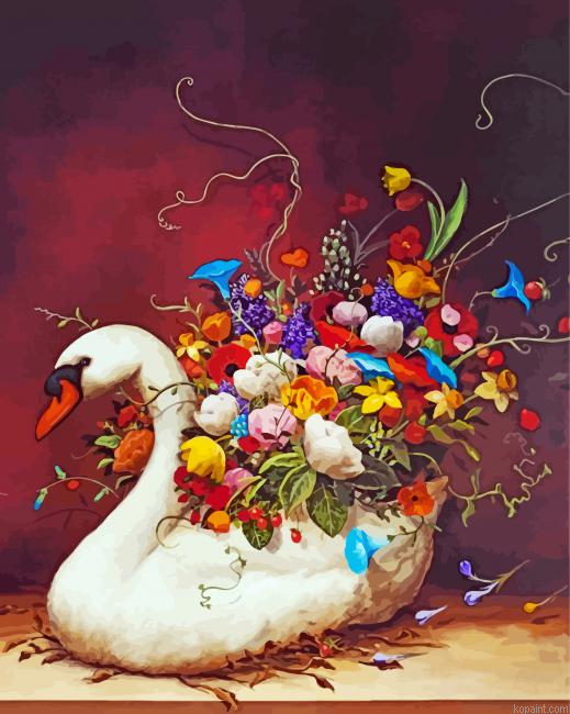 Floral Swan Bird Painting By Numberss.png