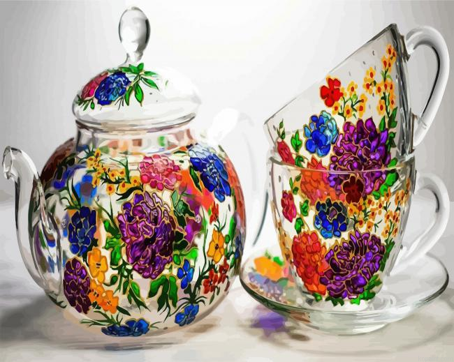 Floral Teapot And Cups Paint By Numbers.png