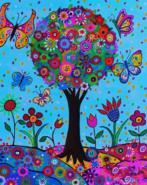 Floral Tree And Butterflies Paint By Numbers.png