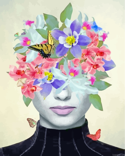 Floral Woman And Butterflies Painting By Numberss.png