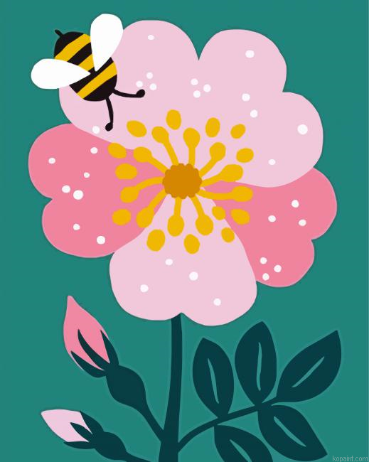 Flower And Bee Illustration Painting By Numberss.png