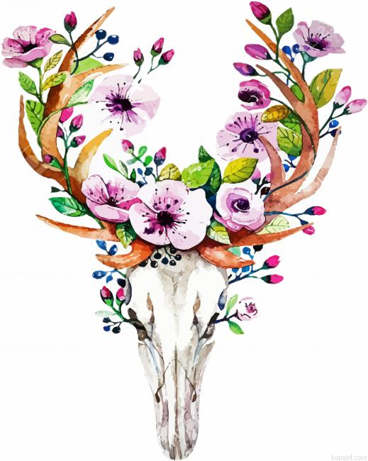 Flower Deer Skull Painting By Numberss.png