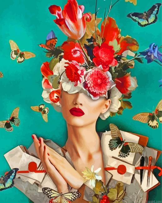 Flower Woman And Butterflies Painting By Numberss.png