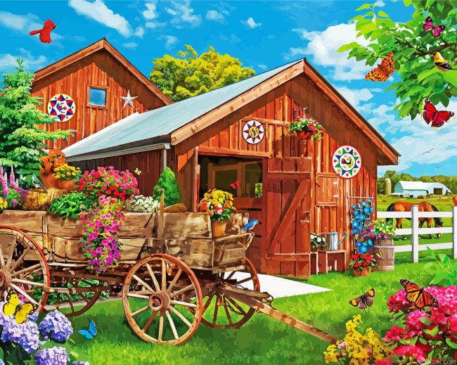 Flowers And Barn Painting By Numberss.png