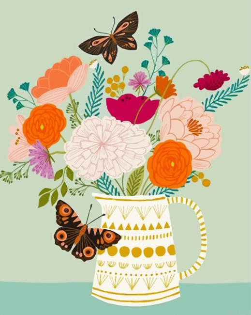Flowers And Butterfly Illustration Painting By Numberss.png