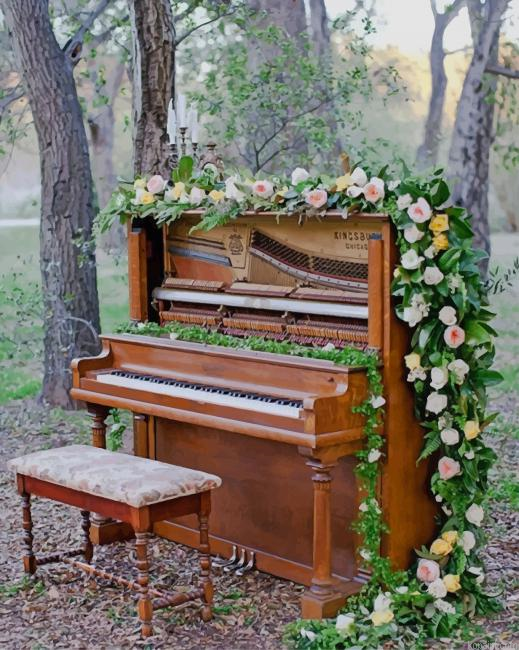 Flowers Blooming Piano New Painting By Numberss.png