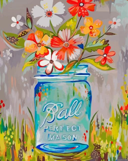 Flowers In Blue Mason Jar Art Painting By Numberss.png