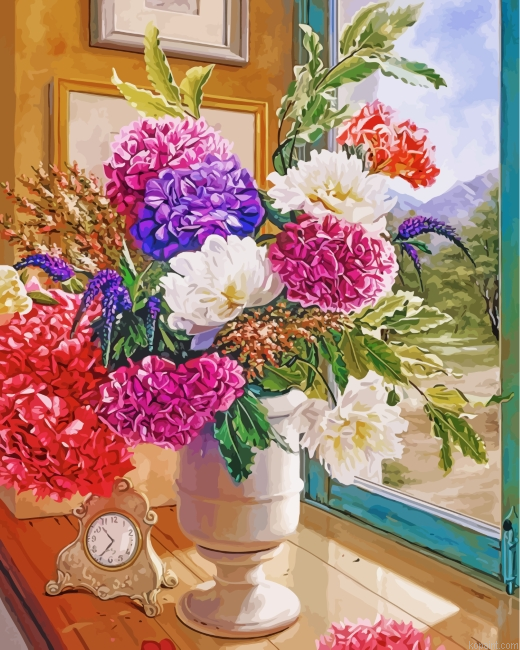 Flowers In White Vas Paint By Numbers