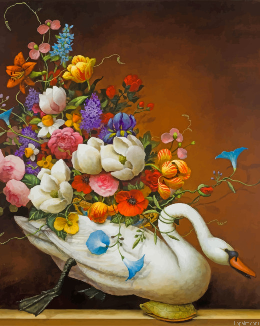 Flowers On Swan Art Painting By Numberss.png