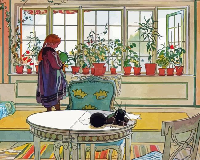 Flowers On The Windowsill By Carl Larsson Painting By Numberss.png