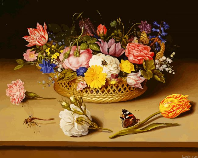 Flowers Still Life And Butterfly Painting By Numberss.png
