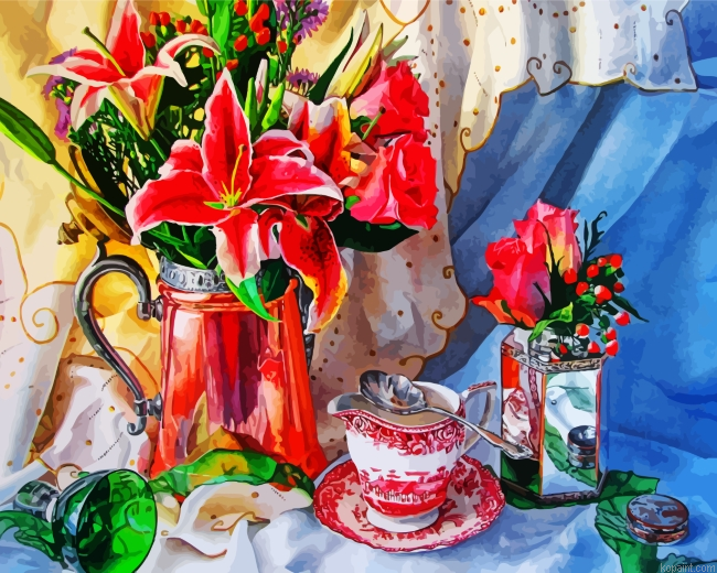 Flowers Vase And Teacup Painting By Numberss.png