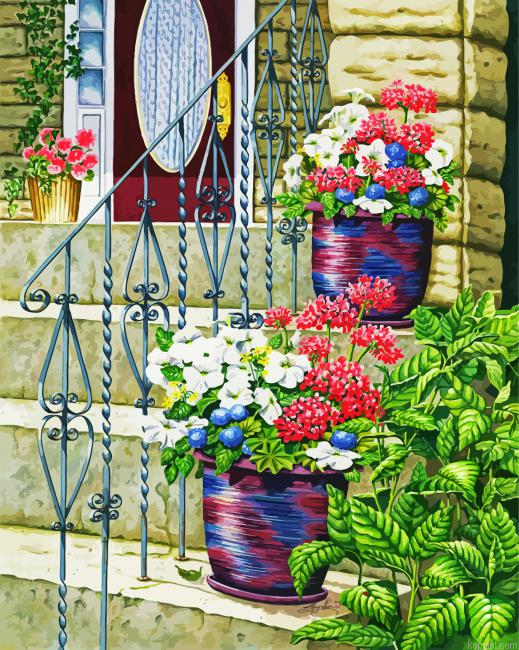 Flowers Vase On Doorstep Paint By Numbers.png