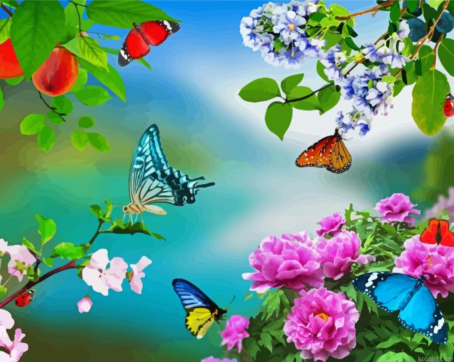 Flowers With Butterflies Painting By Numberss.png