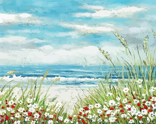 Flowers With Seascape Painting By Numberss.png