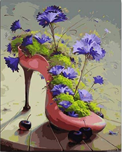 Flowers In Shoe Flowers Painting By Numberss.png