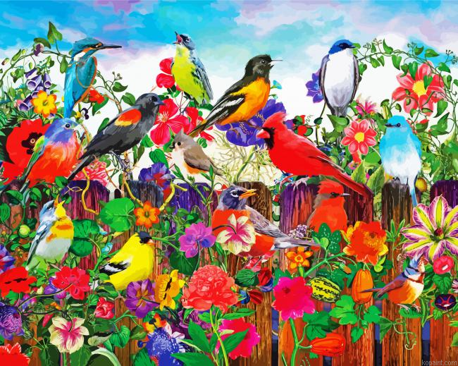 Flying Birds And Flowers Painting By Numberss.png
