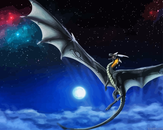 Flying Dragon And Moon Painting By Numberss.png