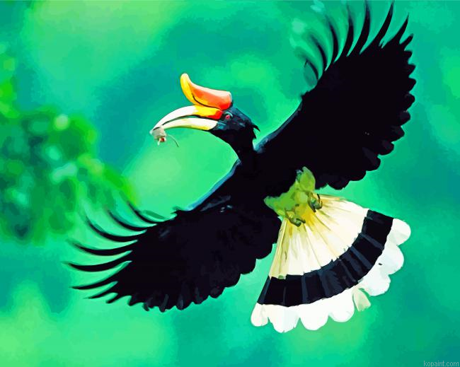 Flying Great Hornbill Painting By Numberss.png