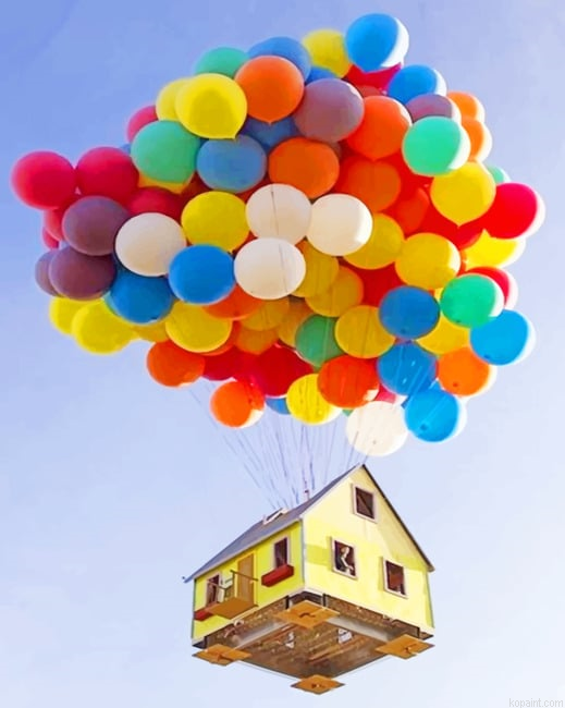 Flying House Balloons Colorful Painting By Numberss.png