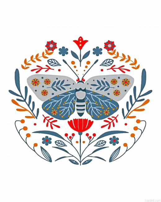 Folk Art Butterfly And Flowers Paint By Numbers.png