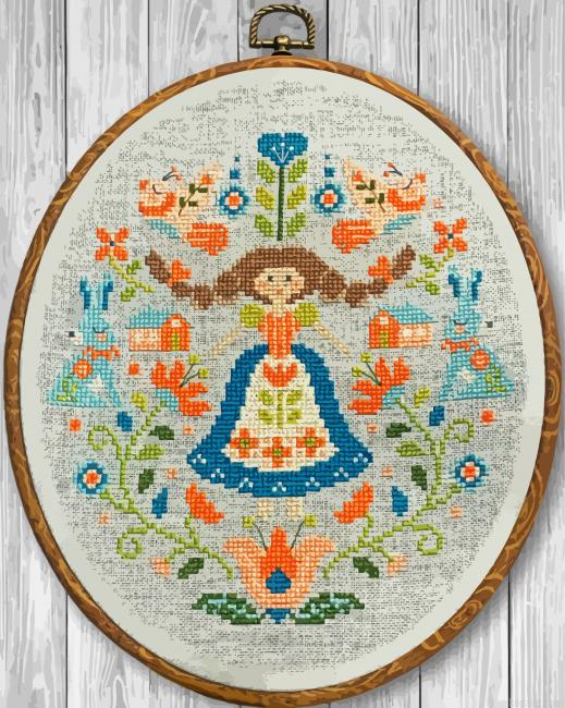 Folk Art Sampler Cross Stitch Paint By Numbers