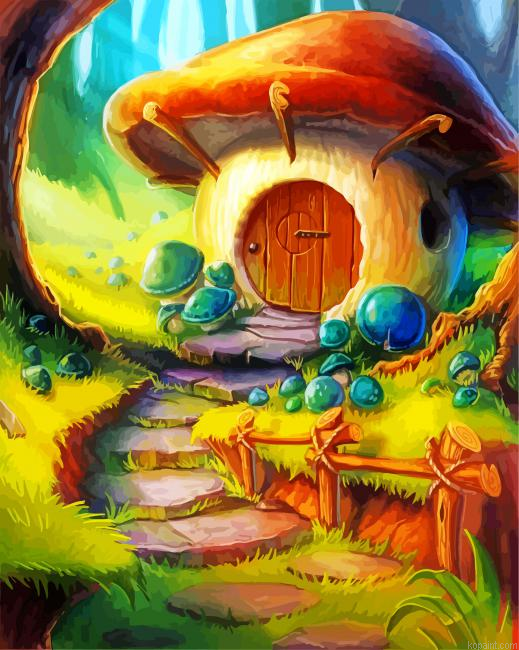 Forest Mushroom House Painting By Numberss.png