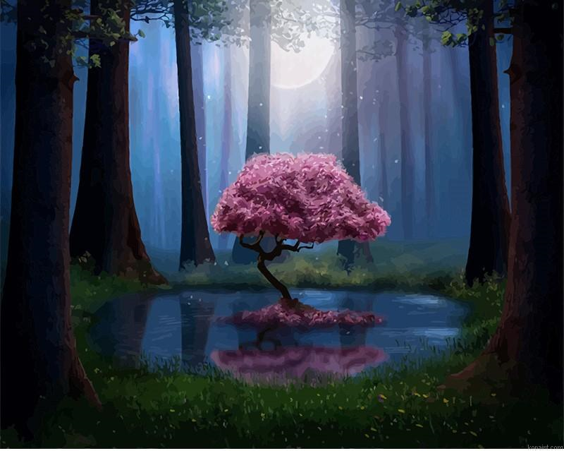 Forest Pink Tree Landscape Painting By Numberss.png