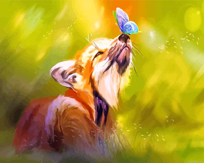 Fox And Butterfly Art Painting By Numberss.png