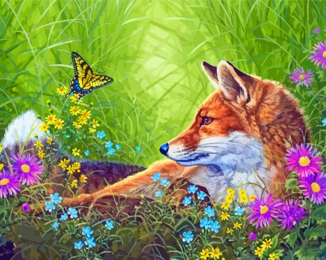 Fox And Butterfly Painting By Numberss.png