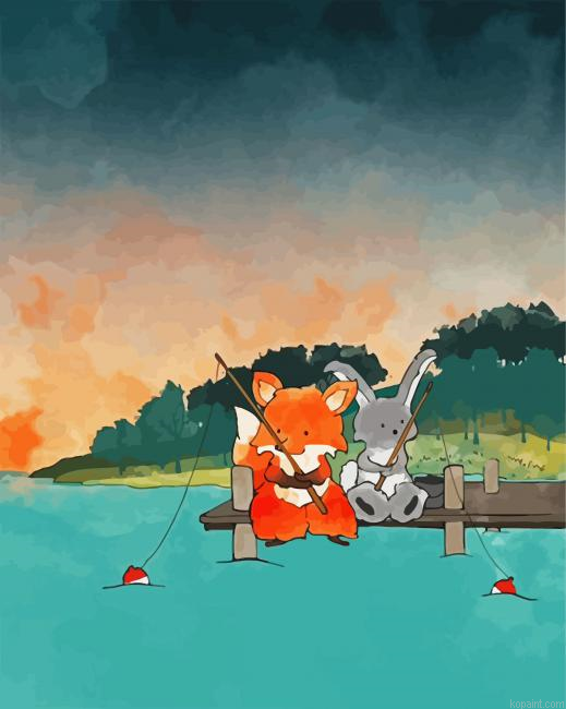 Fox And Rabbit On Dock Paint By Numbers.png