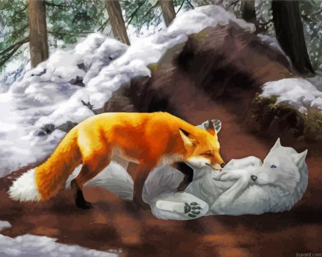 Fox And Wolf Animals Painting By Numberss.png