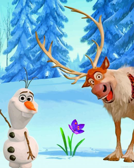 Frozen Olaf And Sven Painting By Numberss.png