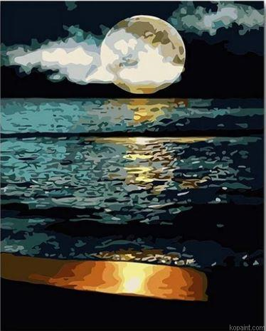 Full Moon Night At Beach Seascape Painting By Numberss.png