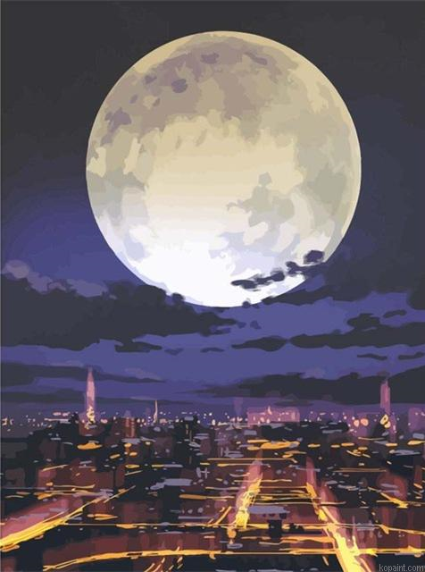 Full Moon On City Landscape Painting By Numberss.png