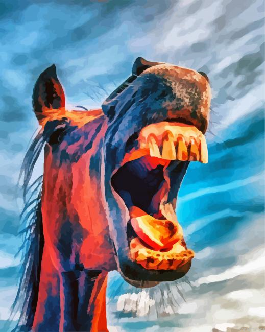 Funny Horse Animal Art Painting By Numberss.png