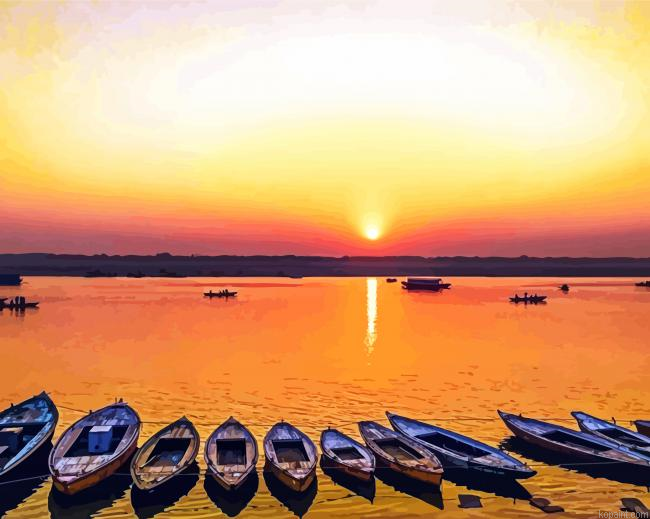 Ganges River Boats Paint By Numbers