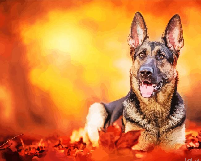 German Shepherd Autumn Background Painting By Numberss.png