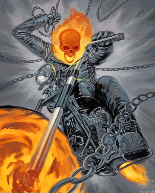 Ghost Rider With Bike Painting By Numberss.png
