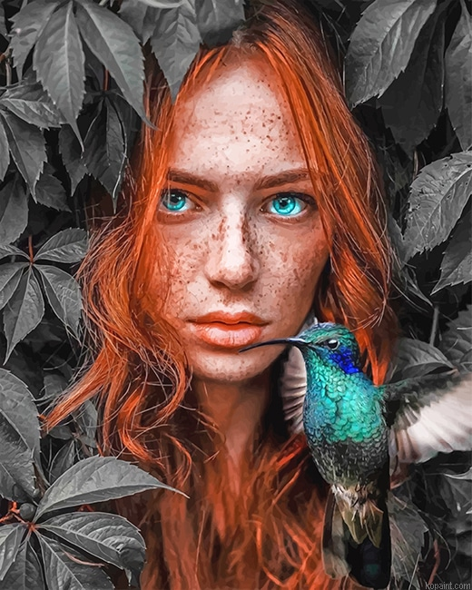 Ginger Woman With Bird New Painting By Numberss.png