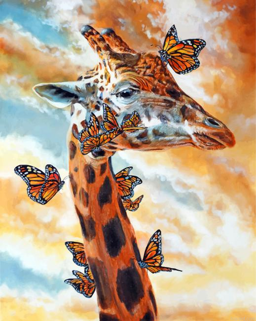 Giraffe And Butterflies Painting By Numberss.png